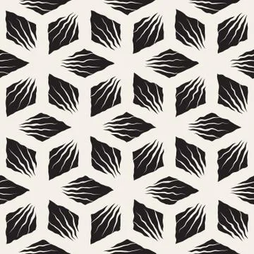 Vector Seamless Hand Painted Geometric SunBurst Lines Rhombic Pattern Stock Illustration