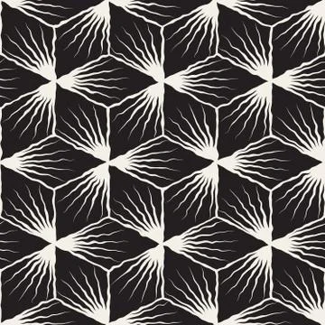 Vector Seamless Hand Painted Geometric SunBurst Lines Cubic Pattern 스톡 일러스트