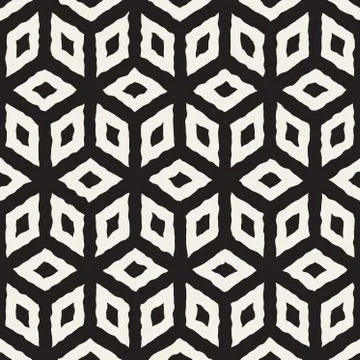 Vector Seamless Hand Painted Line Geometric Cube Pattern Stock Illustration