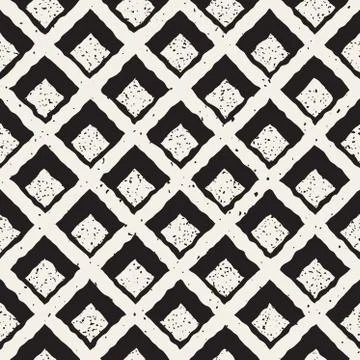 Vector Seamless Hand Painted Line   Rhombus Grid Waffel Pattern 스톡 일러스트