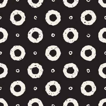 Vector Seamless Hand Painted Line Geometric Circular Donut Shape Pattern Stock Illustration