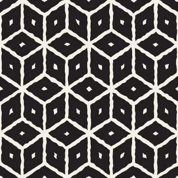Vector Seamless  Hand Painted Line Geometric Cube Pattern Stock Illustration