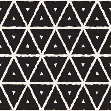 Vector Seamless  Hand Painted Line Geometric Triangle Grid Pattern Stock Illustration