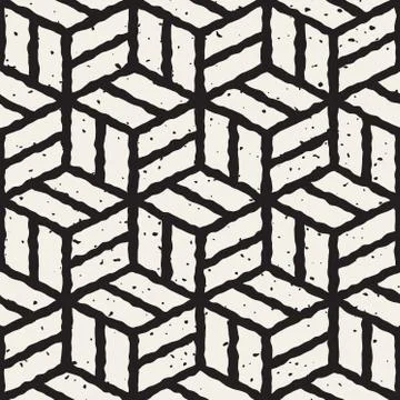 Vector Seamless  Hand Painted Line Geometric Cubic Pavement Pattern 스톡 일러스트