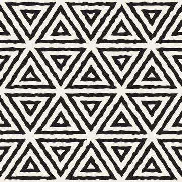 Vector Seamless Hand Painted Line Geometric Triangle Grid Pattern Stock Illustration
