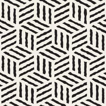 Vector Seamless Hand Painted Line Geometric Stripes Cube Pattern Illustrazione stock