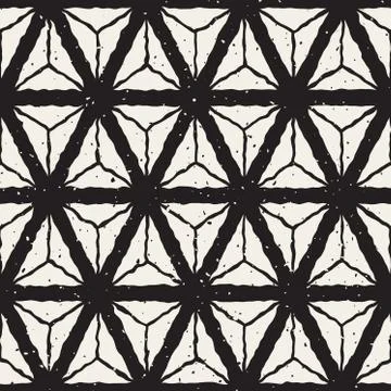 Vector Seamless Hand Painted Triangles Geometric Grid Retro Pattern Stock Illustration
