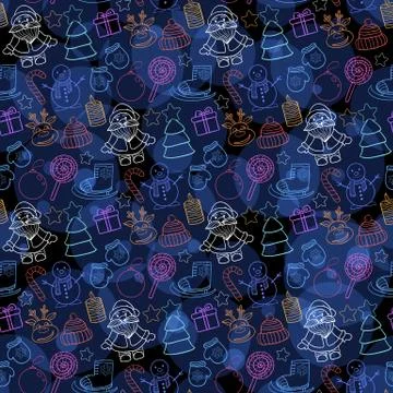 Vector seamless   Happy New Year and Merry Christmas magic patte Stock Illustration