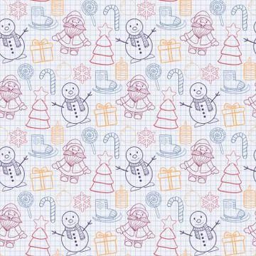 Vector seamless   Happy New Year and Merry Christmas pattern Stock Illustration