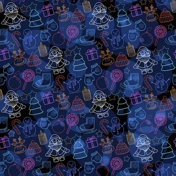 Vector seamless Happy New Year and Merry Christmas magic patte Vector seam... Stock Photos