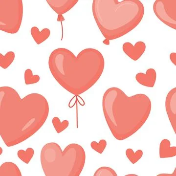 Vector Seamless Heart Balloon Pattern. Cute Valentines Day Background With Stock Illustration