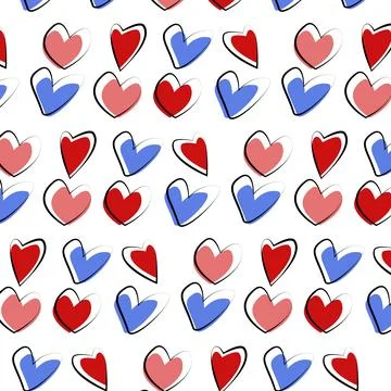 Vector seamless heart pattern with outline. Background with valentines for .. Illustrazione stock
