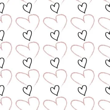 Vector seamless hearts pattern drawn with chalk on a white background Illustrazione stock