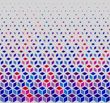 Vector Seamless Hexagonal Cube Halftone White Outline Grid Pattern In Blue Pink Illustrazione stock