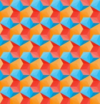 Vector Seamless  Hexagonal Shape Pattern In Red Orange and Blue Illustrazione stock