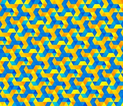 Vector Seamless  Hexagonal Triangle Shape Pattern In Yellow and Blue Stock Illustration