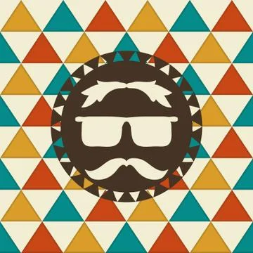 Vector seamless hipster pattern and hipster label Stock Illustration