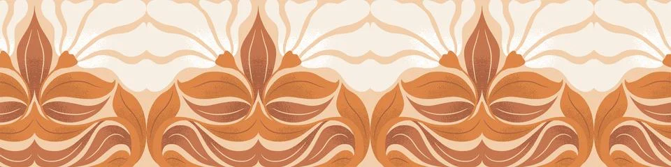 Vector seamless horizontal pattern with abstract hand drawn flowers isolate.. Stock Illustration