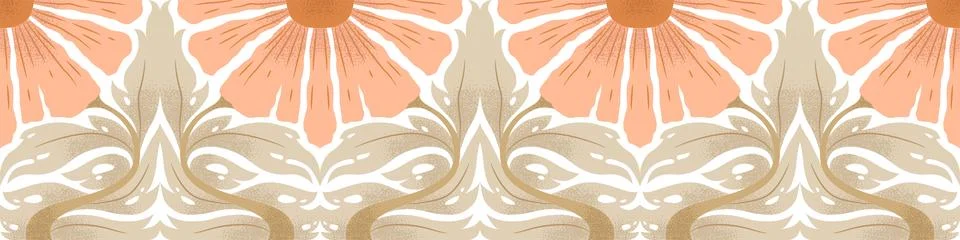 Vector seamless horizontal pattern with abstract hand drawn flowers isolate.. Stock Illustration