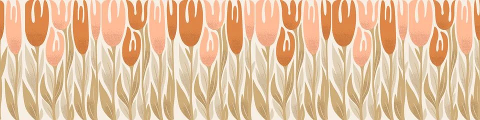 Vector seamless horizontal pattern with abstract hand drawn flowers isolate.. Stock Illustration