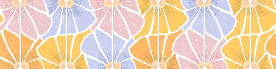 Vector seamless horizontal pattern with colorful abstract hand drawn flower.. Stock Illustration