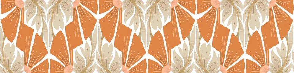 Vector seamless horizontal pattern with hand drawn abstract flowers isolate.. Stock Illustration