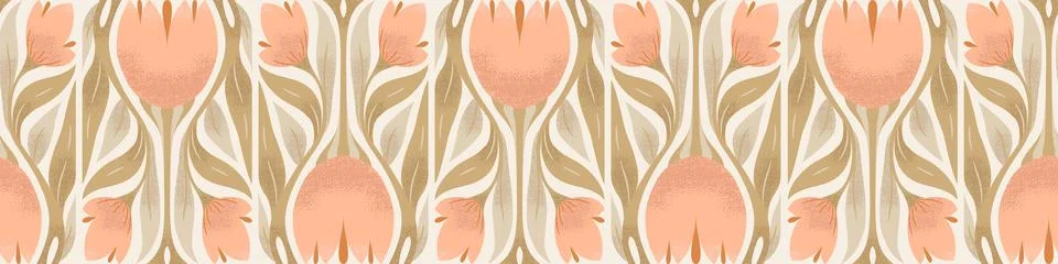 Vector seamless horizontal pattern with hand drawn abstract flowers isolate.. Stock Illustration