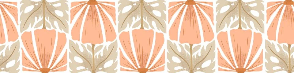 Vector seamless horizontal pattern with hand drawn abstract flowers isolate.. Stock Illustration