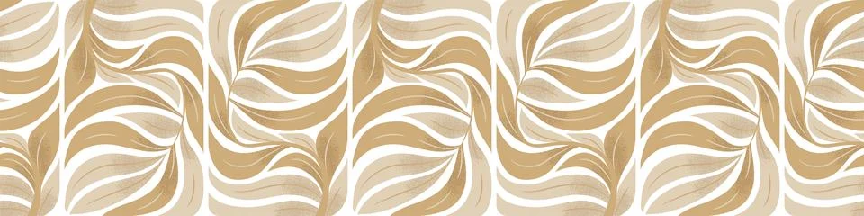 Vector seamless horizontal pattern with hand drawn abstract leaves and bran.. Stock Illustration