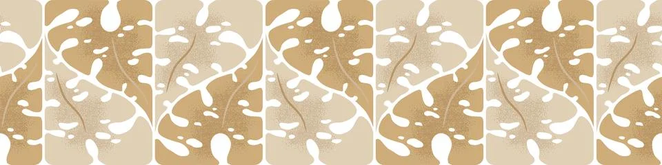 Vector seamless horizontal pattern with hand drawn abstract monstera leaves.. Stock Illustration