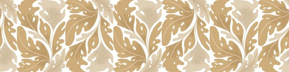 Vector seamless horizontal pattern with hand drawn abstract oak leaves isol.. Stock Illustration