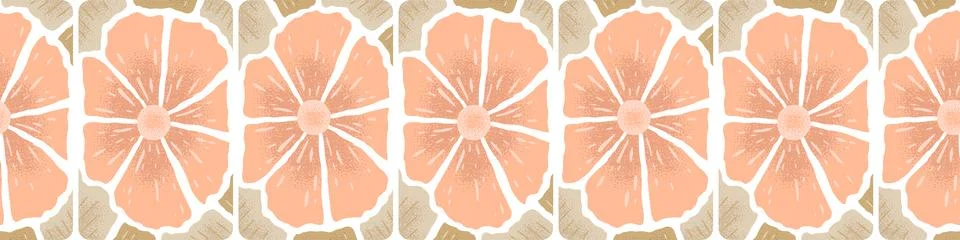 Vector seamless horizontal pattern with hand drawn abstract flowers isolate.. Stock Illustration