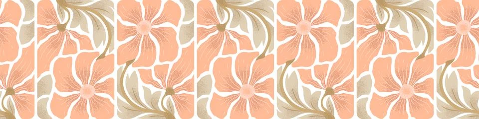 Vector seamless horizontal pattern with hand drawn abstract flowers isolate.. Stock Illustration