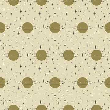 Vector seamless illustration of astrology pattern with Saturn planet. Stock Illustration