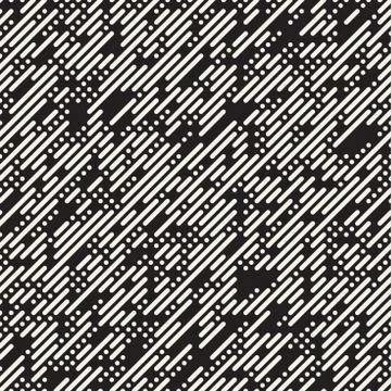 Vector Seamless Irregular Lines Grid Pattern. Trendy Monochrome Texture. Ab.. イラスト素材