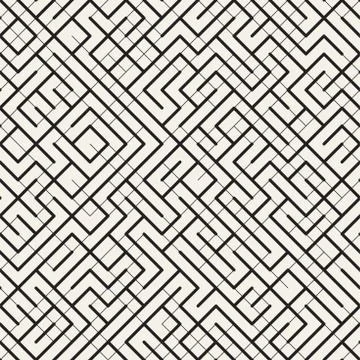 Vector Seamless Irregular Lines Grid Pattern. Trendy Monochrome Texture. Ab.. Stock Illustration