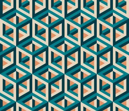 Vector Seamless Isometric Hexagonal Cube Structure  Vintage Pattern Illustrazione stock