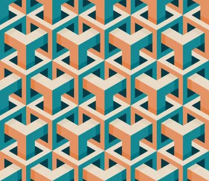 Vector Seamless Isometric Hexagonal Cube Structure  Vintage Pattern in Pink and Illustrazione stock