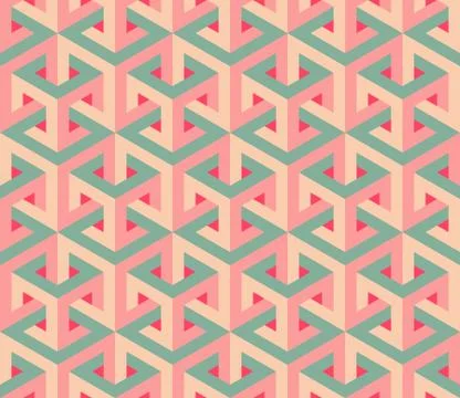 Vector Seamless Isometric Hexagonal Optical  Illusion Pattern in Pink and Green Stock Illustration