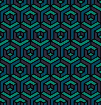 Vector Seamless Isometric Triangle Cube Hexagonal Pattern in Purple Blue and Stock Illustration