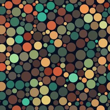 Vector Seamless Jumble Multicolor Brown Teal Orange Tones Random Circles Pattern 스톡 일러스트