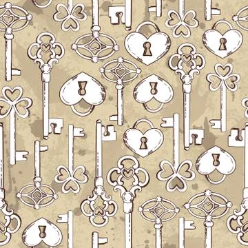 Vector seamless keys pattern. Vintage illustration background Stock Illustration