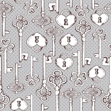 Vector seamless keys pattern. Vintage illustration background Stock Illustration