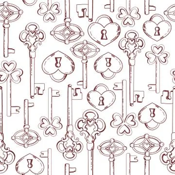 Vector seamless keys pattern. Vintage illustration background Stock Illustration