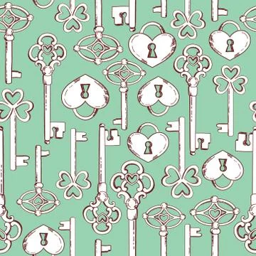 Vector seamless keys pattern. Vintage illustration background Stock Illustration
