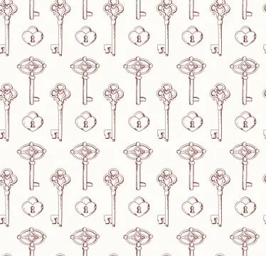 Vector seamless keys pattern. Vintage illustration background Stock Illustration