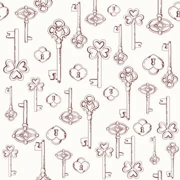 Vector seamless keys pattern. Vintage illustration background Stock Illustration