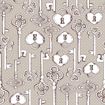 Vector seamless keys pattern. Vintage illustration background Stock Illustration