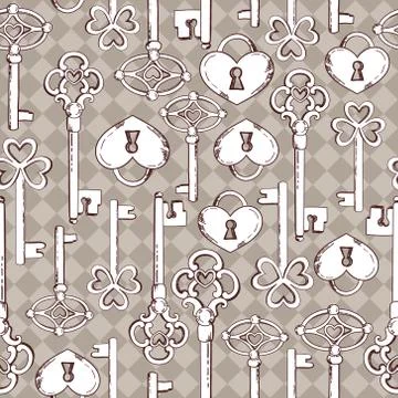 Vector seamless keys pattern. Vintage illustration background Stock Illustration