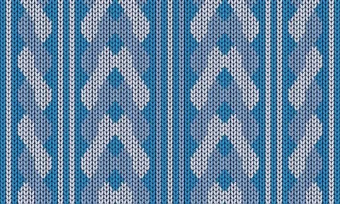 Vector seamless knitted pattern, blue winter decoration Stock Illustration